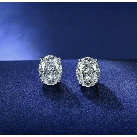 2.00 Ct Oval Cut Lab Created Diamond Solitaire Women's Stud Earrings 14K White Gold Plated Sterling Silver