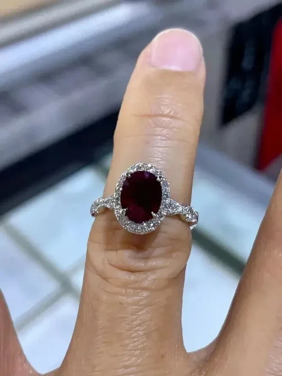 2.00 Ct Oval Cut Lab-Created Red Ruby Halo 14K White Gold Plated Engagement Ring
