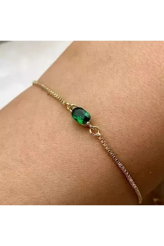 2.00 Ct Oval Cut Simulated Green Emerald Solitaire Women's Bolo Bracelet In 14K Yellow Gold Plated 7"