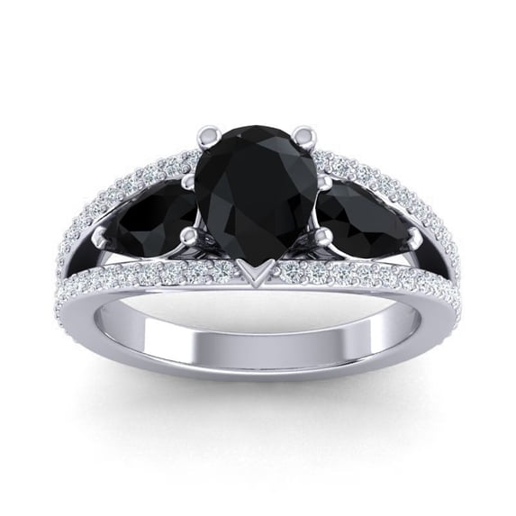 2.00 Ct Pear Cut Black Onyx Gemstone & Natural Diamond Stunning Ring for Birthday Gift Solid 14K White Gold Size 10 by Diamond Capitals