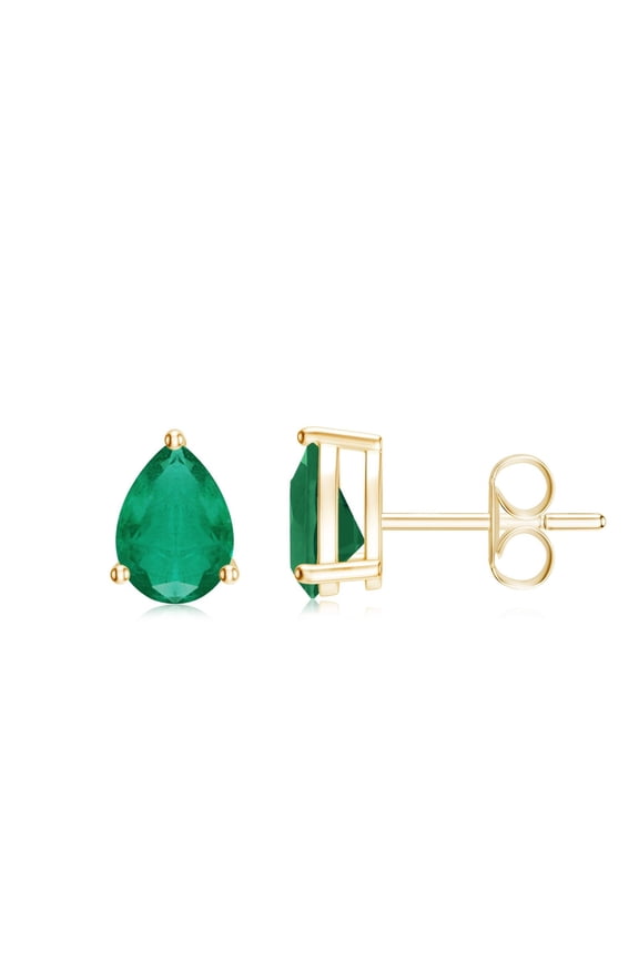 2.00 Ct Pear Cut Lab-Created Green Emerald Solitaire Women's Stud Earrings 14K Yellow Gold Finish