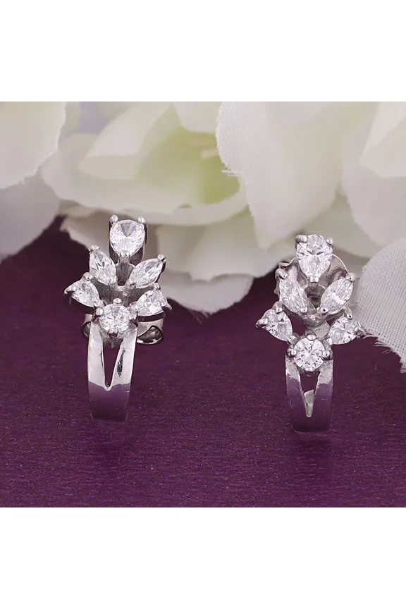 2.00 Ct Pear Cut Simulated Diamond Cluster Wedding Stud Earrings Gift 14K White Gold Plated