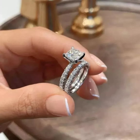 2.00 Ct Princes Cut lab created Bridal Set Engagement Ring 14K White Gold Plated