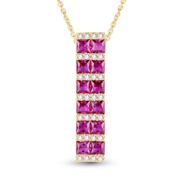 2.00 Ct Princess Cut Diamond Wedding & Engagement Pendant 18" Necklace 14 K Yellow Gold Plated 925 Silver (Pink Ruby)