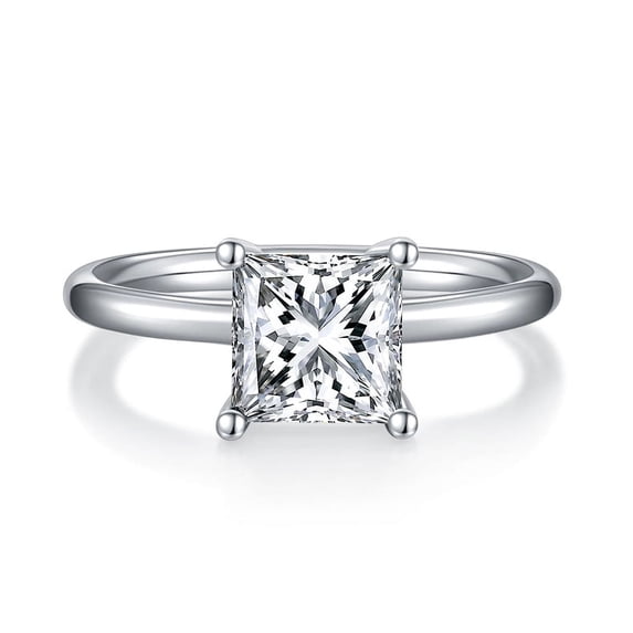 2.00 Ct Princess Cut Moissanite Solitaire Diamond Engagement Ring in 18k White Gold over Silver(D Color, VVS1 Clarity)