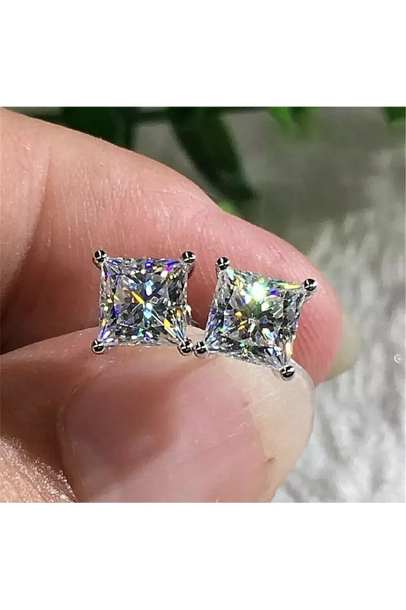 2.00 Ct Princess Cut Simulated Diamond Stud Earrings in 14K White Gold Over Sterling Silver - 6mm