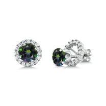 Gem Stone King 2.00 Ct Round 6mm Green Mystic Topaz 925 Sterling Silver Removable Jacket Stud Earrings