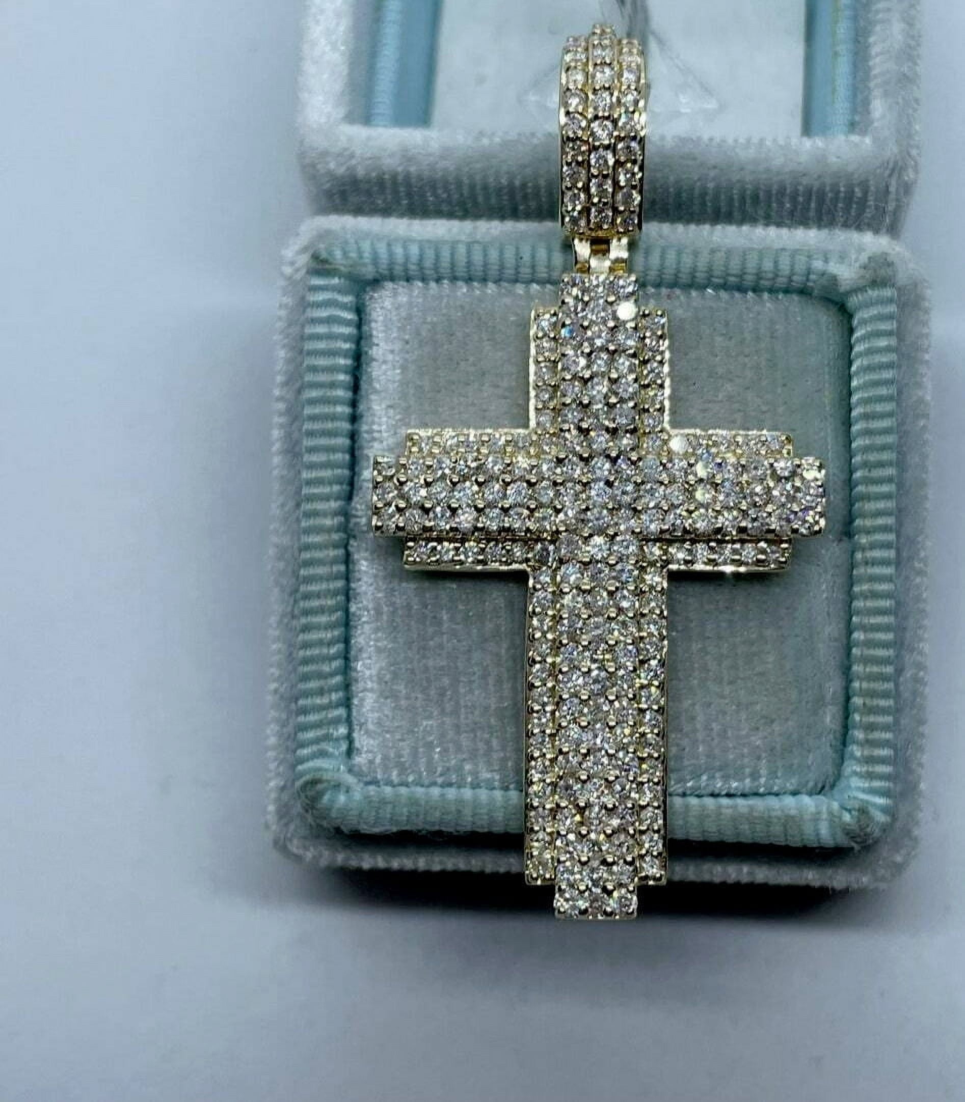 SIDDHESHWARJEWELS 2.00 Ct Round Cut Lab Created Diamond 14K Yellow Gold Plated Men's Cross Pendant