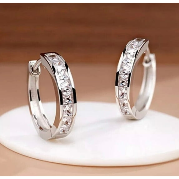 2.00 Ct Round Cut Lab-Created Diamond Huggie Hoop Earrings 14k White Gold Plated