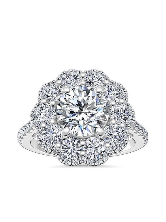 2.00 Ct Round Cut Natural Diamond Luxurious Halo Proposal Ring for Women Solid 14K White Gold Size 4