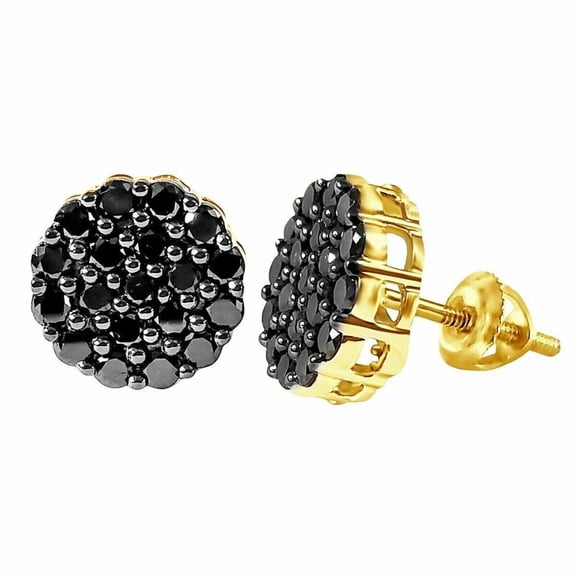 2.00 Ct Round Cut Simulated Black Diamond Women's Screw Back Stud Earrings 14K Yellow Gold Plated 925 Sterling Silver