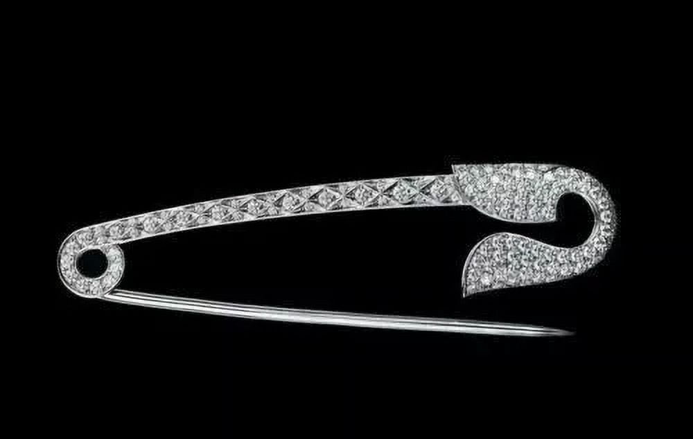 2.00 Ct Round Cut Simulated Diamond Wedding Safety Pin Brooch 14k White Gold Finish 925 Sterling Silver