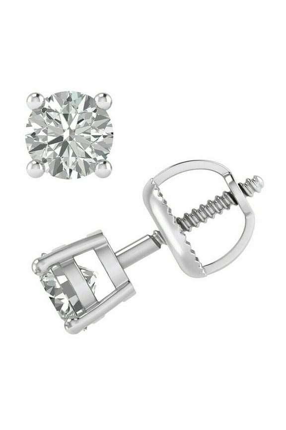 2.00 Ct Round Lab-Created Diamond Solitaire Stud Earrings 14K White Gold Finish