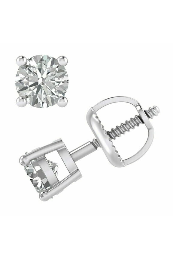 2.00 Ct Round Lab-Created Diamond Solitaire Stud Earrings 14K White Gold Finish