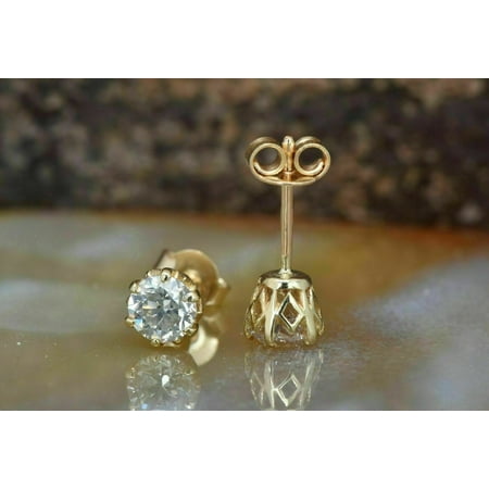 2.00 Ct Round Lab-Created Diamond Solitaire Stud Earrings 14k Yellow Gold Finish