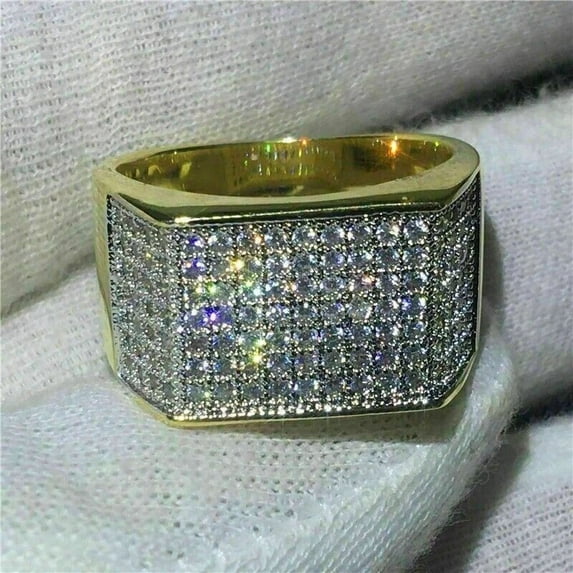 2.00 Ct Round Moissanite Men's Wedding Pinky Band Ring 925 Yellow Gold Plated