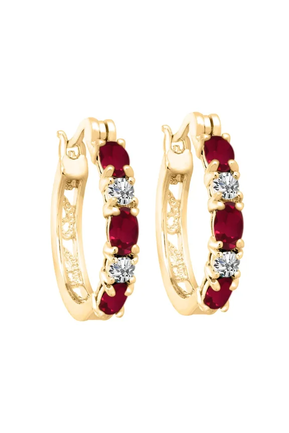2.00 Ct Simulated Ruby & Cubic Zirconia Hoop Earrings  14K Yellow Gold Plated 925 Sterling Silver  Elegant & Hypoallergenic