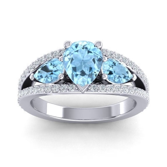 2.00 Ct Sparkle Pear Shape Aquamarine Gemstone & Natural Diamond Wedding Ring for Women Solid 14K White Gold Size 3.5 by Diamond Capitals