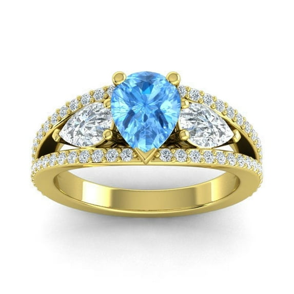 2.00 Ct Stylish Pear Cut Blue Topaz Gemstone & Natural Diamond Ring for Wedding Solid 18K Yellow Gold Size 8 by Diamond-Capitals