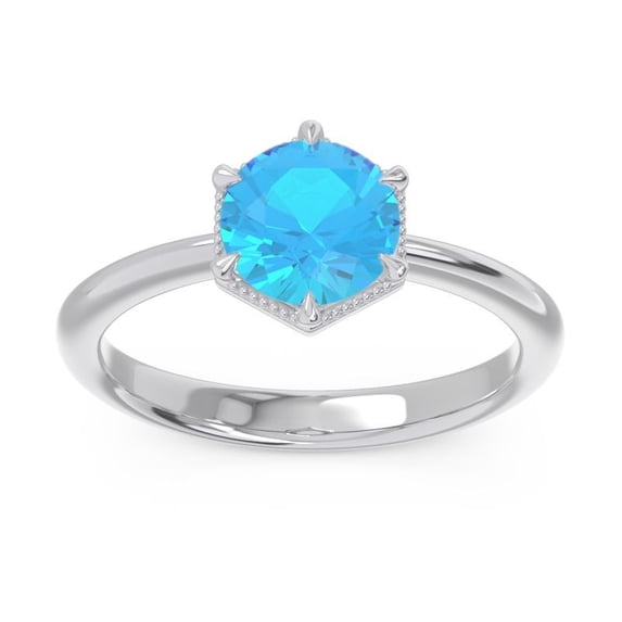 2.00 Ct Stylish Round Shape Blue Topaz Gemstone Solitaire Engagement Ring for Ladies Solid 18K White Gold Size 8 by Diamond-Capitals