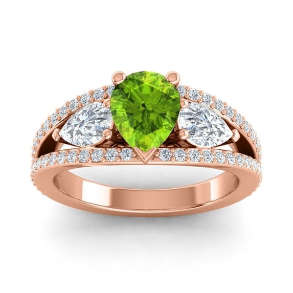 2.00 Ct Trendy Pear Cut Peridot Gemstone & Natural Diamond Three Stone Anniversary Ring for Women Solid 14K Rose Gold Size 7 by Diamond-Capitals