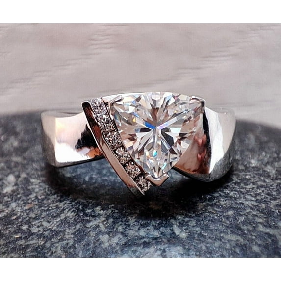 2.00 Ct White Trillion Cut Lab Created Diamond Wedding Ring 925 Sterling Silver 14K White Gold Plated