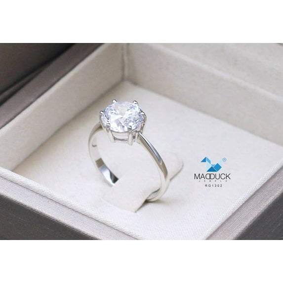 2.00 Cts Cubic Zirconia / Sterling Silver 925 Ring / Rhodium plated Nickel-Free / MadDuckJewels RG1302 / Thailand Jewelry