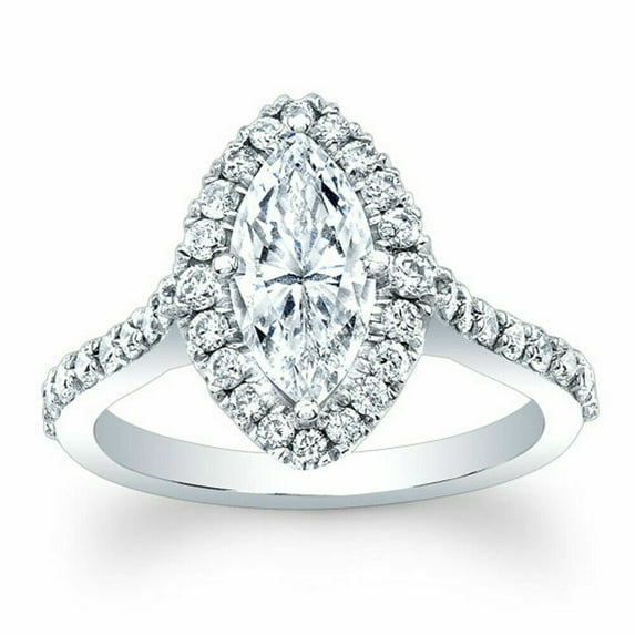 2.00 Cts Marquise Cut Moissanite Wedding Ring /18K White Gold Plated ring / Halo Engagement Ring/ Bridal Gift Ring / Anniversary Ring/ Gift for Her