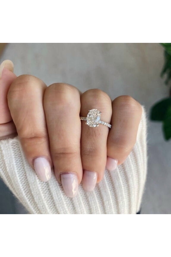 2.00 Cts Oval Cut Moissanite Engagement Ring, Oval Solitaire Ring, 18K White Gold Plated Bridal Ring, Wedding Ring, Promise Ring, Anniversary Ring