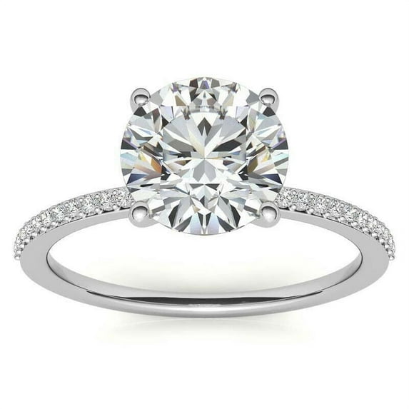 2.00 Cts Round Moissanite Solitaire Engagement Ring for Women 18K White Gold Plated Bridal Wedding Ring 925 Sterling Silver Ring Gift for Her