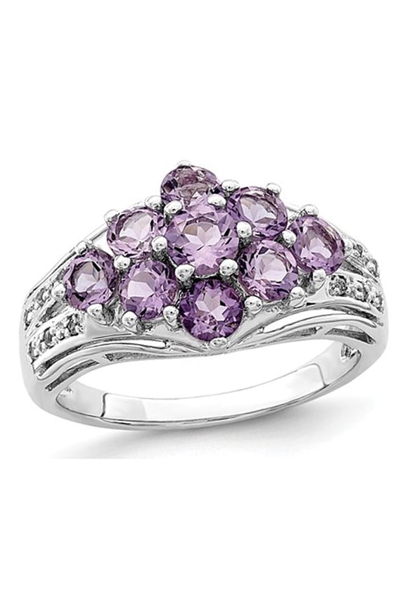 Gem & Harmony 2.00 (Ctw) Amethyst Cluster Ring in Sterling Silver for Women