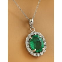 2.00 Natural Emerald and Diamond pendant in 14k white gold