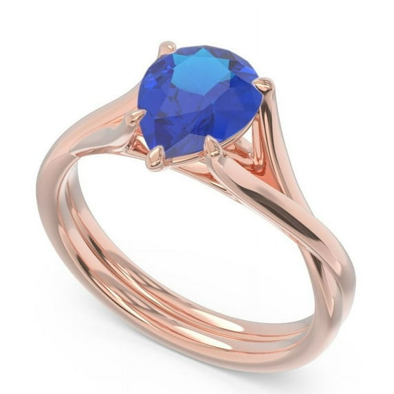 2.00 T.C.W Pear Cut Blue Sapphire Gemstone Beautiful Solitaire Engagement Ring for Ladies Solid 14K Rose Gold Size 7 by Diamond-Capitals
