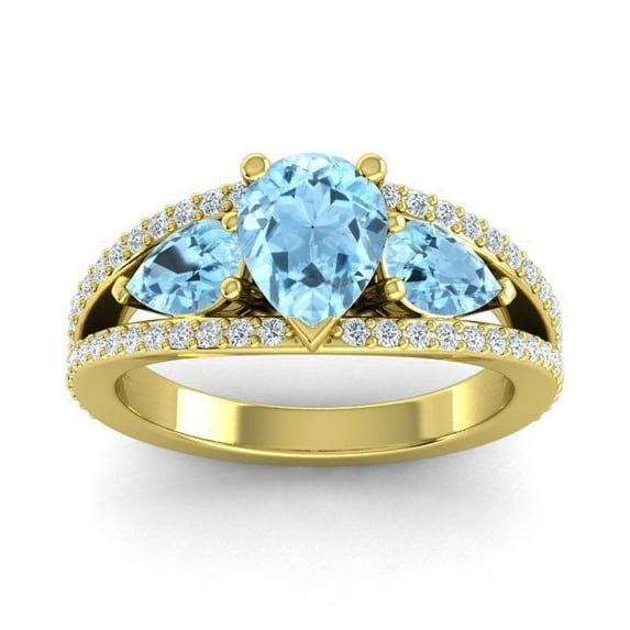 2.00 T.C.W Fancy Pear Cut Aquamarine Gemstone & Natural Diamond Ring for Birthday Gift Solid 18K Yellow Gold Size 9 by Diamond-Capitals