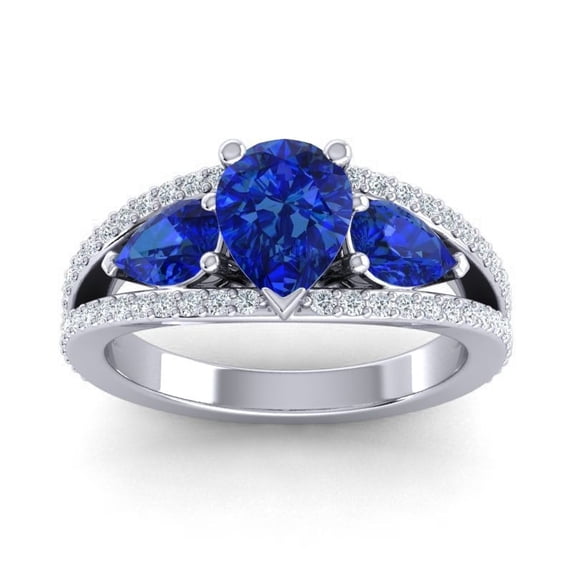 2.00 T.C.W Pear Shape Blue Sapphire Gemstone & Natural Diamond Sparkle Engagement Ring for Women Solid 14K White Gold Size 5.5 by Diamond-Capitals