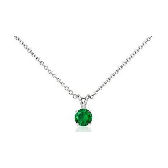 2.00 T.C.W Round Cut Natural Emerald Gemstone Minimalist Necklace for Women Solid 18K White Gold With 18 inches Chain