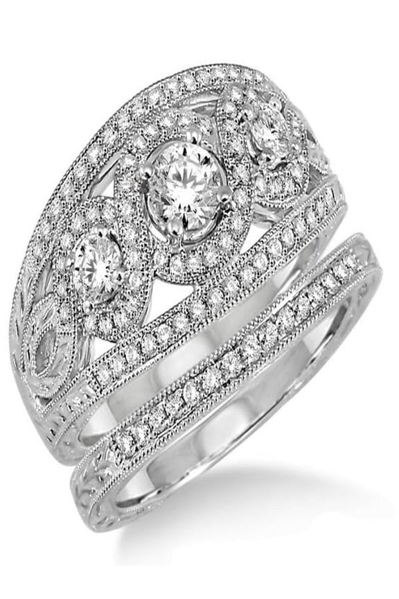 2.00 carat Antique Trilogy set Ring with Round Cut diamond in 10k White Gold