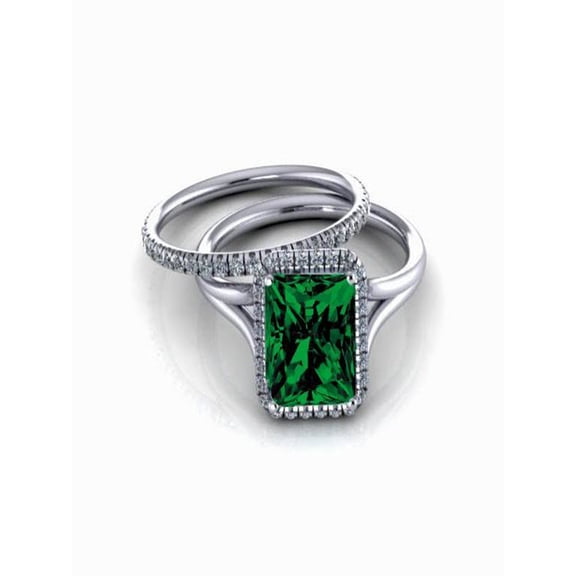 2.00 carat Emerald Cut Emerald and Diamond Halo Bridal Set in 10k White Gold