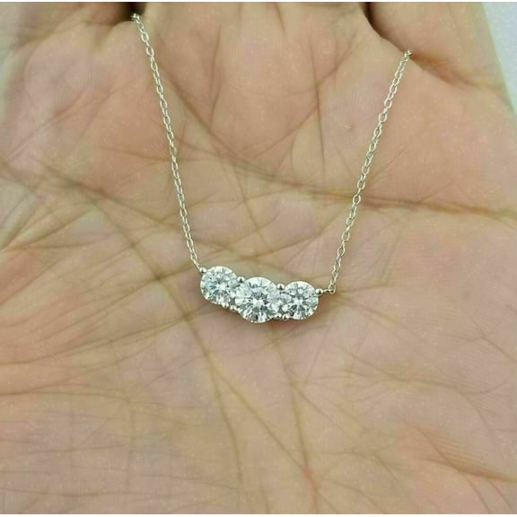 2.00 ct Lab Created Diamond Three Stone Pendant Necklace 14k White Gold Plated