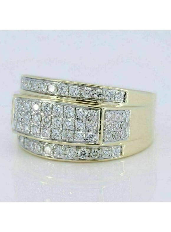 2.00 ct Round-Cut Moissanite Men's Wedding Ring 14K Yellow Gold Plated