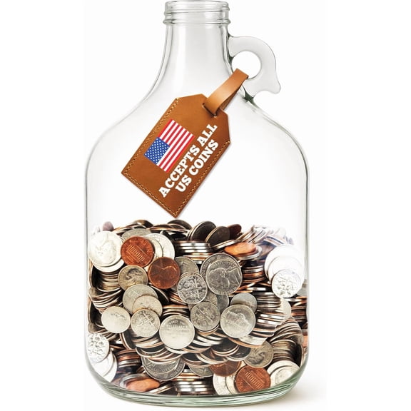 $2,000+ Glass Piggy Bank - Large 1.5 US Gallon (192 oz) Saving Money Jar - Kids & Adult Raffle Ticket Jar - Transparent Piggy Bank Money Box