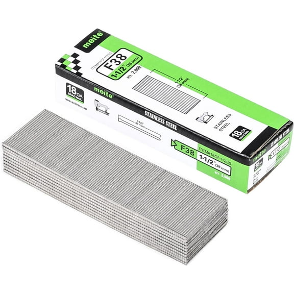 2,000 PCS MEITE 18 Gauge Stainless Steel Brad Nails, 1-1/2 Inch Length, Small Finishing Nail Gun Nails for Pneumatic, Electric Brad Nailer Gun