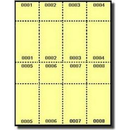 2,000® Pre Numbered Laser or Inkjet Printable Raffle, Event, or Other Tickets with Numbered Stub, Yellow$$Office