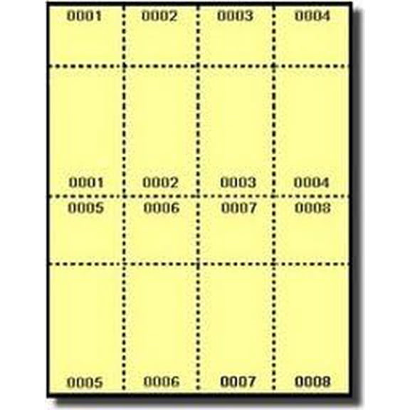 2,000 Pre Numbered Laser or Inkjet Printable Raffle, Event, or Other Tickets with Numbered Stub, Yellow$$Office