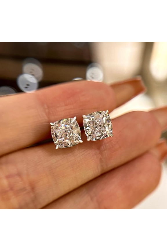 2.00CT Cushion Lab Created/Diamond Stud Earrings 14k White Gold Plated Push Back