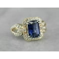 thumbnail image 1 of 2.00CT Emerald Cut Lab Created Blue Sapphire Halo Engagement Ring 14K Yellow Gold Plated 925 Silver, 1 of 4