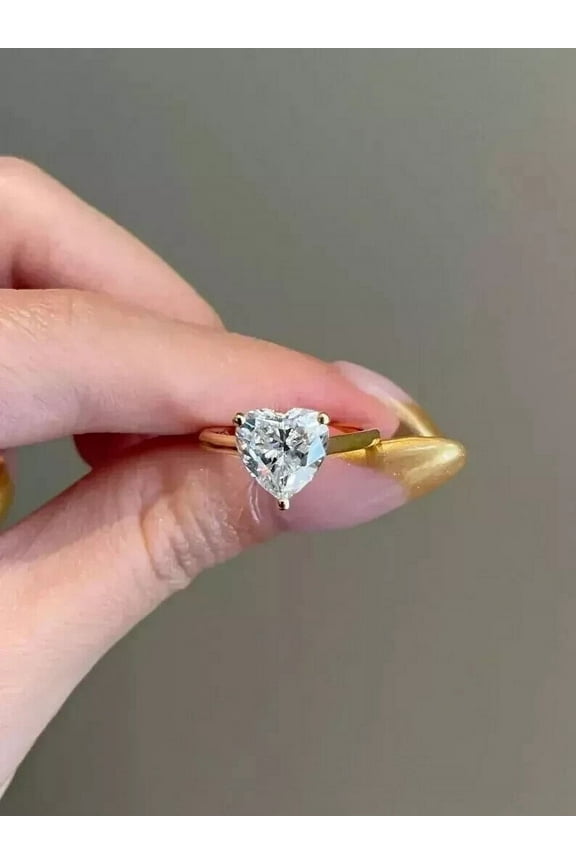 2.00CT Heart Cut Simulated Diamond Solitaire Women's Engagement Ring 14K Yellow Gold Plated 925 Silver
