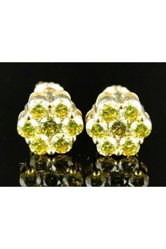 2.00CT Lab Created Canary Diamond Cluster Stud Earrings 14K Yellow Gold Plated