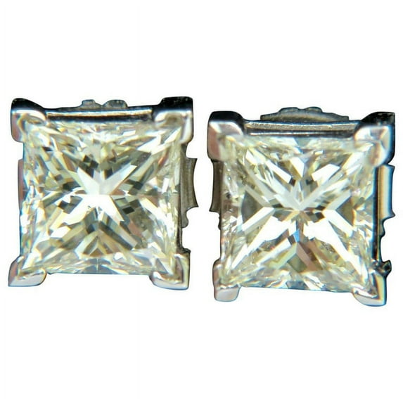 2.00CT NATURAL PRINCESS CUT DIAMOND STUD EARRINGS J/SI-1