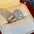 thumbnail image 1 of 2.00CT Oval Cut Simulated Diamond Halo Cluster Women's Engagement Ring 14K White Gold Plated 925 Silver For Her, 1 of 5